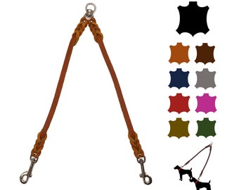 Dog leash double leash for 2 dogs / coupling leash greased leather / connecting leash small dogs / large dogs