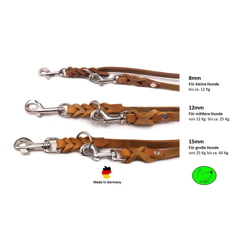 Dog leash greased leather small dogs / large dogs 2 m / 2.40 m / 2.80 m / 3.50 m / 5 m double leash adjustable Cognac