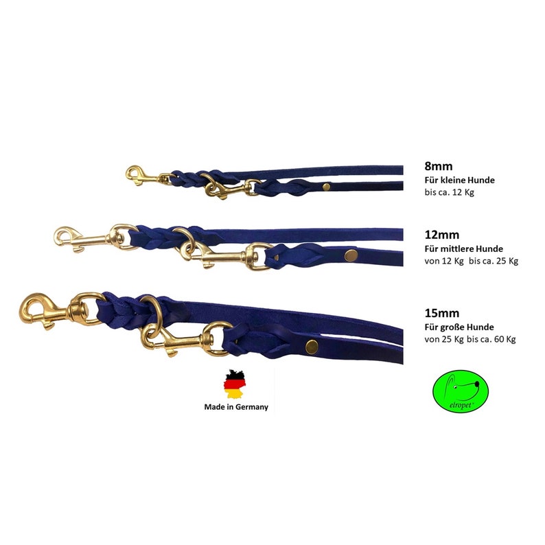 Dog leash grease leather brass small dogs / large dogs 2 m / 2.40 m / 2.80 m / 3.50 m / 5 m double leash adjustable Marineblau