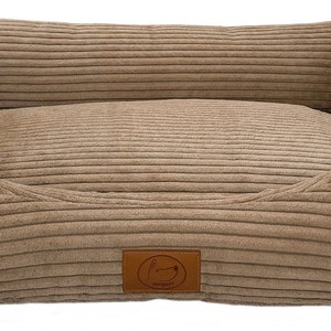 Hundebett San Marino orthopädisch aus Kuschel Cord XS XL mit rutschfester Unterseite für kleine Hunde und große Hunde Cappuccino