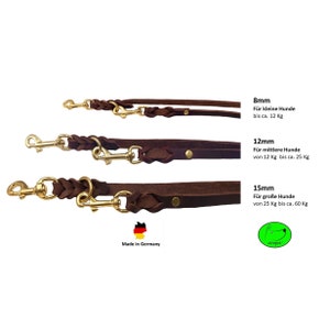 Dog leash grease leather brass small dogs / large dogs 2 m / 2.40 m / 2.80 m / 3.50 m / 5 m double leash adjustable Braun