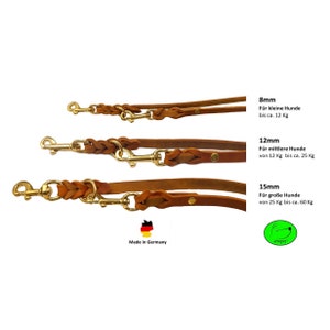 Dog leash grease leather brass small dogs / large dogs 2 m / 2.40 m / 2.80 m / 3.50 m / 5 m double leash adjustable Cognac