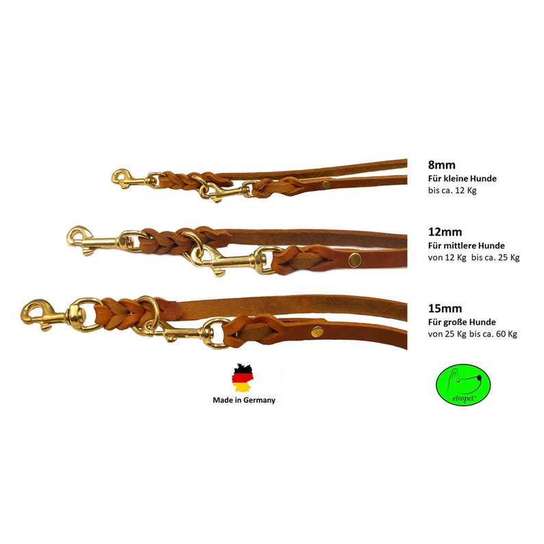 Dog leash grease leather brass small dogs / large dogs 2 m / 2.40 m / 2.80 m / 3.50 m / 5 m double leash adjustable Cognac