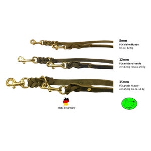 Dog leash grease leather brass small dogs / large dogs 2 m / 2.40 m / 2.80 m / 3.50 m / 5 m double leash adjustable Olivegrün