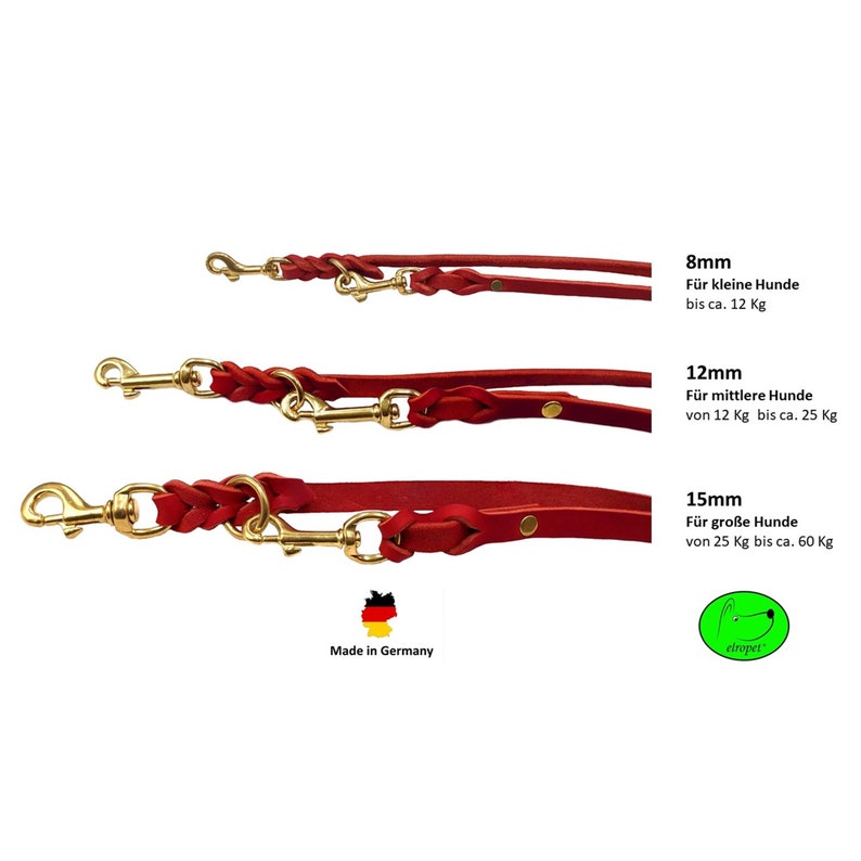 Dog leash grease leather brass small dogs / large dogs 2 m / 2.40 m / 2.80 m / 3.50 m / 5 m double leash adjustable Rot