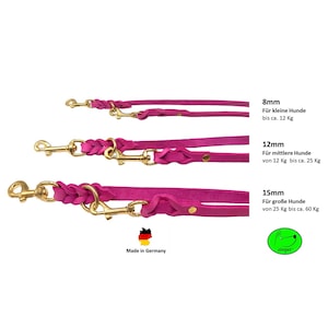 Dog leash grease leather brass small dogs / large dogs 2 m / 2.40 m / 2.80 m / 3.50 m / 5 m double leash adjustable Pink