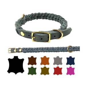 Dog collar oiled leather brass Dog collar leather medium/ large dogs Grau