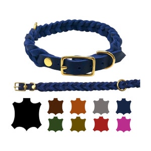 Dog collar oiled leather brass Dog collar leather medium/ large dogs Marineblau