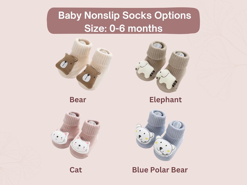 Peut inclure: Quatre paires de chaussettes antid&eacute;rapantes pour b&eacute;b&eacute; avec diff&eacute;rents motifs d'animaux&nbsp;: ours, &eacute;l&eacute;phant, chat et ours polaire bleu. Les chaussettes sont pour les b&eacute;b&eacute;s &acirc;g&eacute;s de 0 &agrave; 6&nbsp;mois.