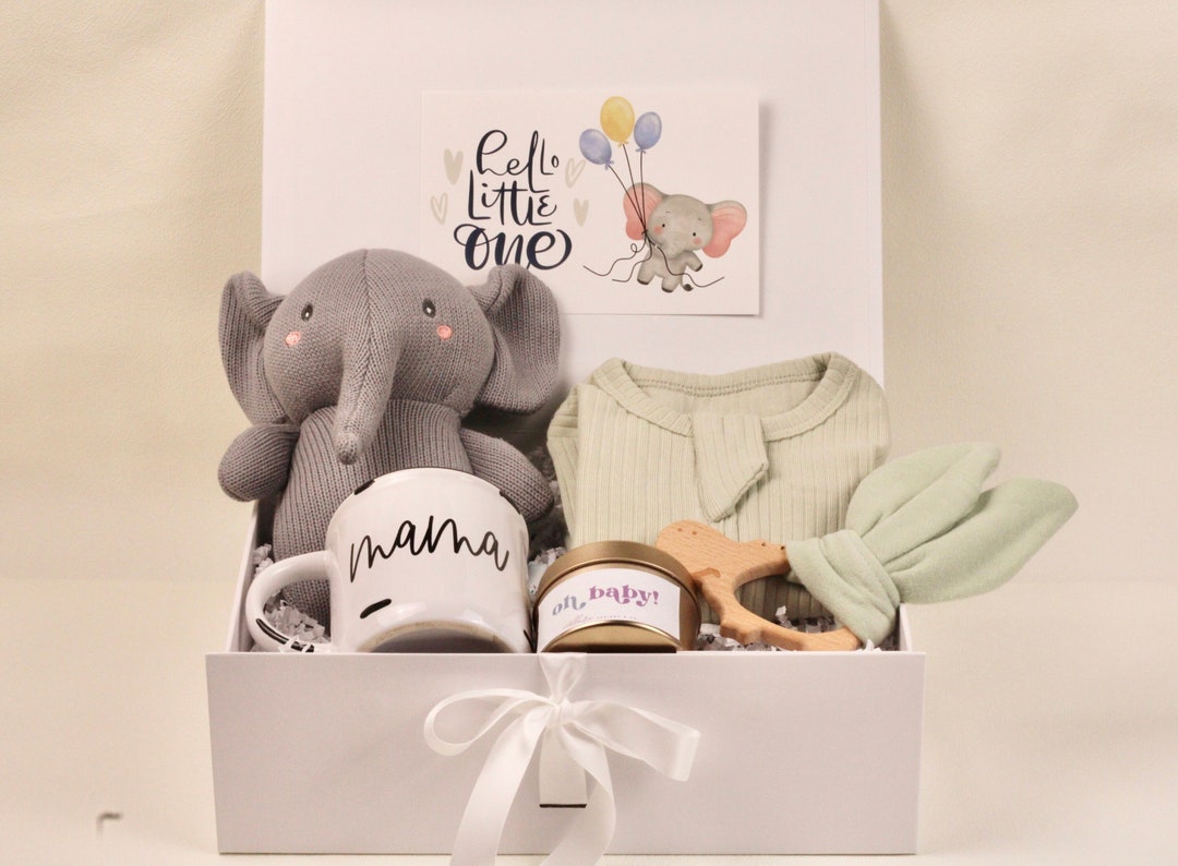 New Mom Gift Box, Organic Cotton Bodysuit, Elephant Plush - Etsy