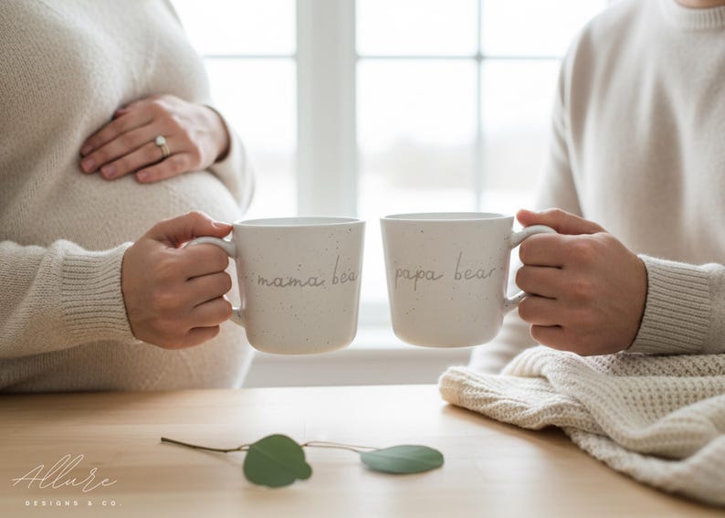 Cadeau pour les nouveaux parents, maman ours, papa ours, tasses en céramique, panier post-partum non sexiste image 6