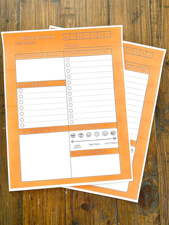 ORANGE Daily Homeschool Student Planner Daily Schedule Etsy