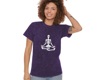Skeleton Mineral Wash T-Shirt, Skeleton Yoga Shirt, Skeleton Yoga Top, Halloween Yoga, Halloween Yoga Gift