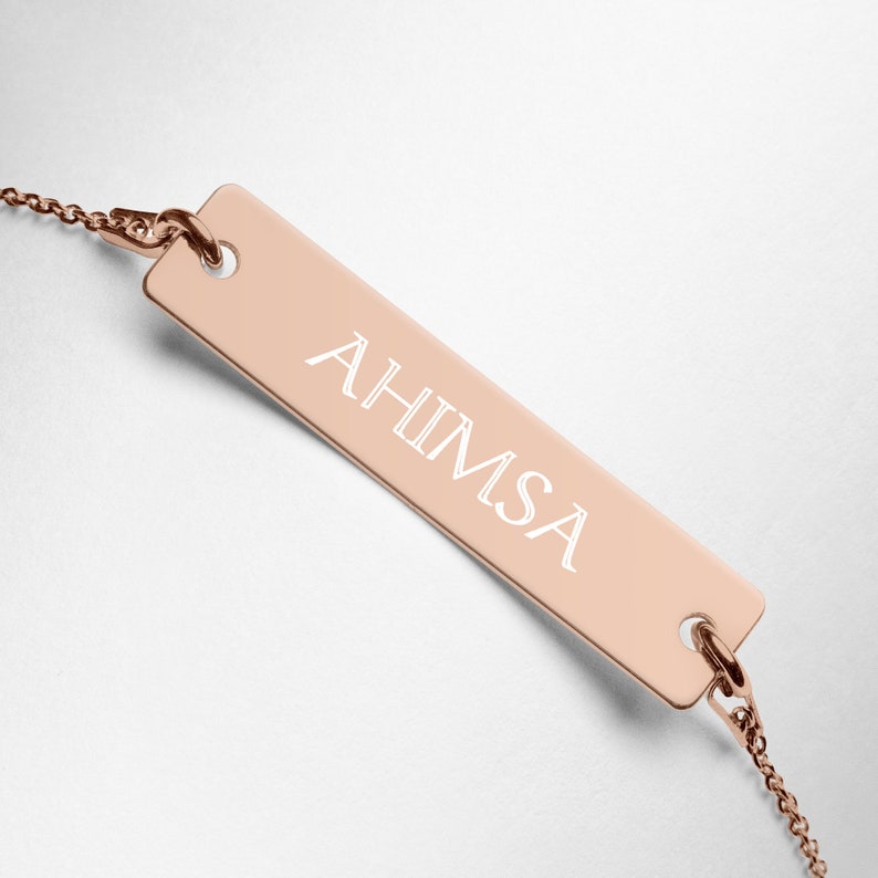 Ahimsa Bar Chain Bracelet, Yoga Bracelet, Yoga Teacher Gift, Ahimsa, Kindness Bracelet, Self love image 4