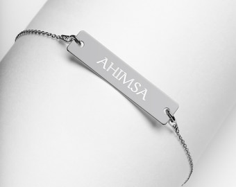 Ahimsa Bar Chain Bracelet, Yoga Bracelet, Yoga Teacher Gift, Ahimsa, Kindness Bracelet, Self love