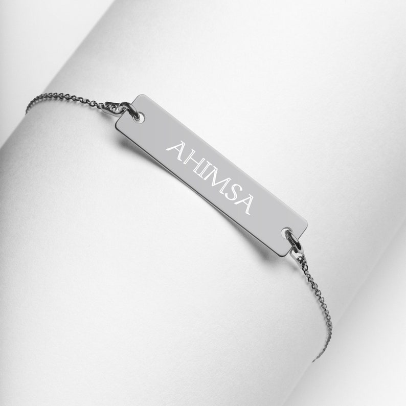 Ahimsa Bar Chain Bracelet, Yoga Bracelet, Yoga Teacher Gift, Ahimsa, Kindness Bracelet, Self love image 1