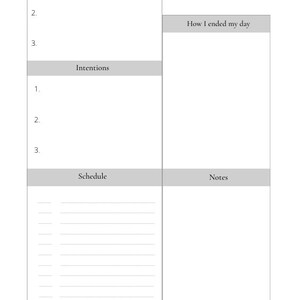 May include: A printable daily planner with sections for positives, intentions, schedule, and notes. The planner includes a happiness rating scale and a space to write how the day ended.