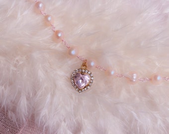 Girocollo a cuore con perla rosa / Placcatura in oro 18K, Perle d'acqua dolce, Pietre di zirconio premium lucidate a mano, Acciaio inossidabile, Rame ipoallergenico