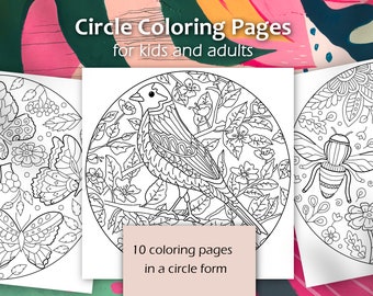 Stress relief coloring book | Mandalas, Coloring book pages for kids and adults with tropical plants, animals, insects | Collection of 10