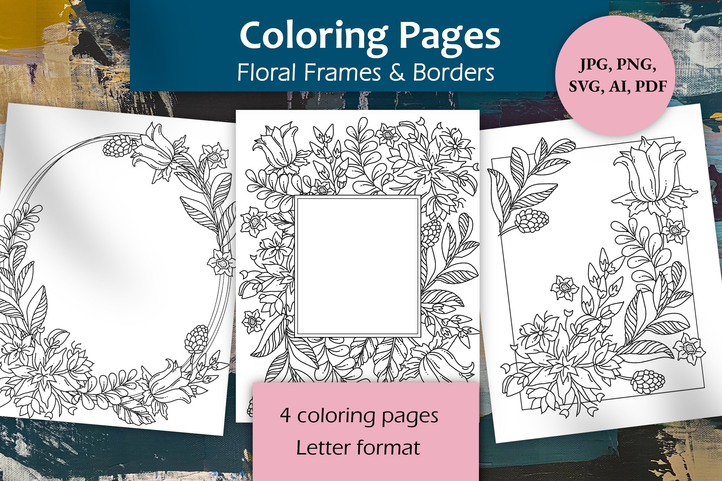 Floral Reverse Coloring Book KDP Interior Canva PLR Bundle