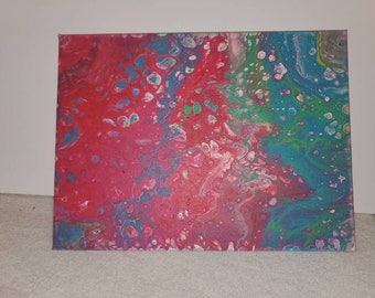 Raspberry Bubbles 9x12 Original Painting on Canvas Acrylic Pouring Fluid Art Abstract