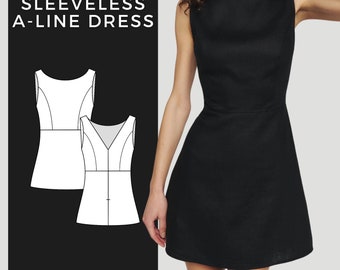 Naaipatroon voor zomerjurk, A-lijn jurkpatroon, mouwloos jurkpatroon, gemakkelijk jurkpatroon, elegant jurkpatroon, PDF-naaipatroon