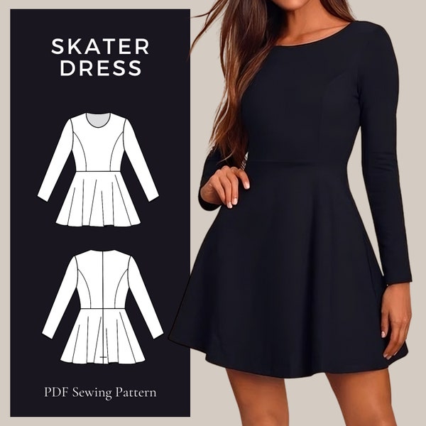 Skater Dress Pattern, Dress Sewing Pattern, Long Sleeve Dress Pattern, Summer Dress Pattern, Mini Dress Pattern, Easy Sewing Patterns PDF