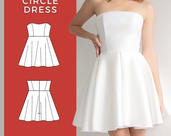 Strapless Dress Pattern, Dress Sewing Pattern, Mini Dress Pattern, Circle Skirt Dress, Cocktail Dress Pattern, Prom Dress Pattern PDF