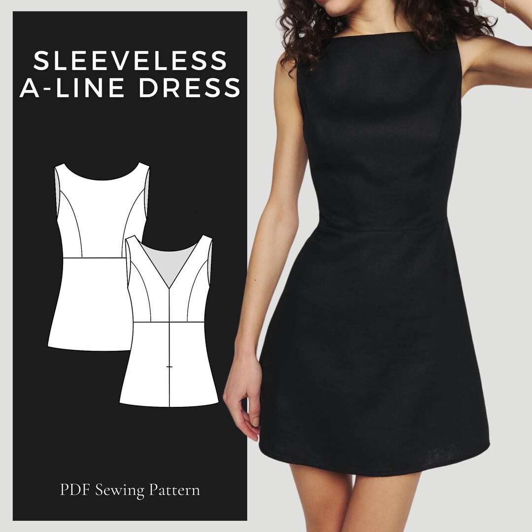 Summer Dress Sewing Pattern, Aline Dress Pattern, Sleeveless Dress