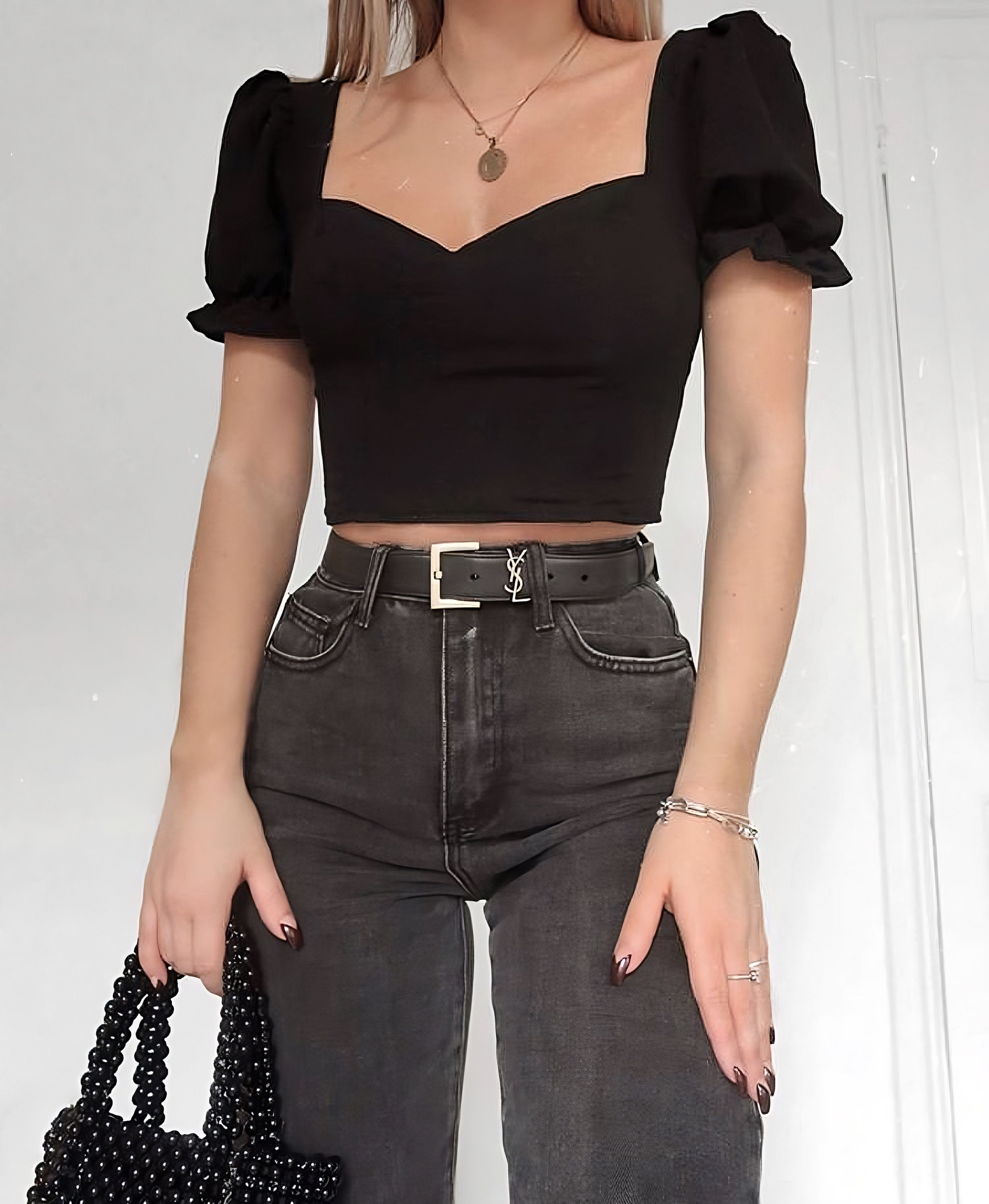 Puff Sleeve Sweetheart Neckline Crop Top Sewing Pattern