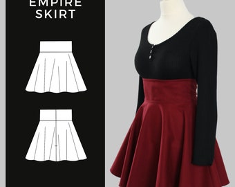 Empire Skirt Sewing Pattern, Mini Skirt Pattern, Full Circle Skirt Pattern, Flared Skirt Pattern, High Waisted Skirt, Womens Skirt Pattern