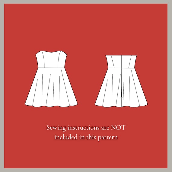 strapless skater dress pattern Strapless Dress Pattern, Dress Sewing Pattern, Mini Dress Pattern, Circle Skirt  Dress, Cocktail Dress Pattern, Prom Dress Pattern PDF