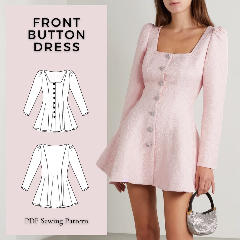 Dress Sewing Pattern, Button Front Dress Pattern, Flared Dress Pattern, Summer Dress Pattern, Easy Dress Pattern, Digital PDF Sewing Pattern image 1