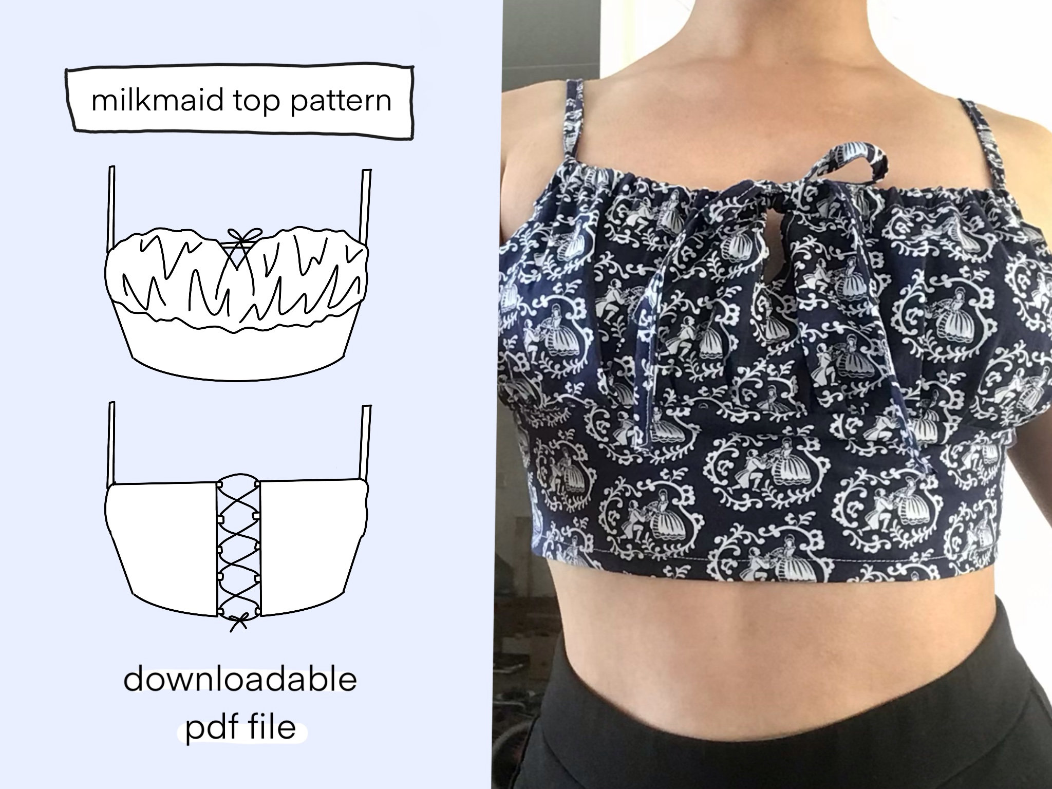 Milkmaid top sewing pattern PDF digital sewing gathered Etsy