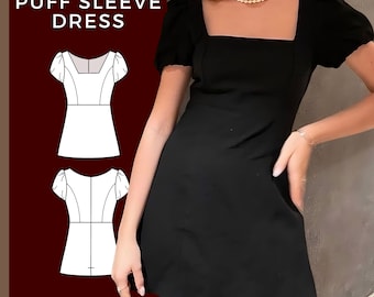 Puff Sleeve Dress Pattern, A-Line Dress Sewing Pattern, Summer Dress Pattern, Cottagecore Dress Pattern, Easy Dress Pattern, Digital Pattern