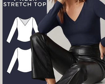 V-Neck Top Sewing Pattern, Long Sleeve Shirt Pattern, Summer Top Sewing Pattern, PDF Sewing Pattern, Blouse Sewing Pattern, Digital Pattern