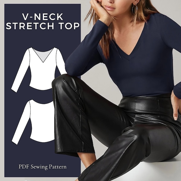 V-Neck Top Sewing Pattern, Long Sleeve Shirt Pattern, Summer Top Sewing Pattern, PDF Sewing Pattern, Blouse Sewing Pattern, Digital Pattern