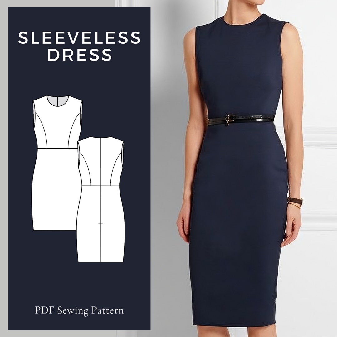 Pencil Dress Sewing Pattern, Sleeveless Dress Pattern, Shift Dress