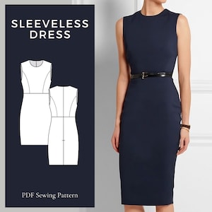 Bleistift Kleid Schnittmuster, Ärmelloses Kleid Schnittmuster, Etuikleid Schnittmuster, Midi Kleid Schnittmuster, Einfache Nähmuster, Digitales Schnittmuster