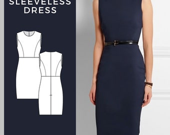 Pencil Dress Sewing Pattern, Sleeveless Dress Pattern, Shift Dress Pattern, Midi Dress Pattern, Easy Sewing Patterns, Digital Sewing Pattern