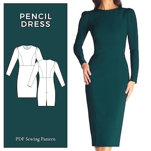 Langarm Kleid Schnittmuster, Bleistift Kleid Schnittmuster, einfaches Kleid Schnittmuster, einfach Schnittmuster, digitale Schnittmuster, sofort Download