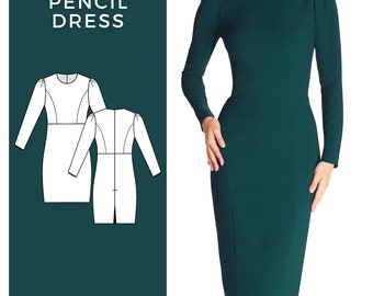 Long Sleeve Dress Pattern, Pencil Dress Sewing Pattern, Simple Dress Pattern, Easy Sewing Patterns, Digital Sewing Pattern, Instant Download