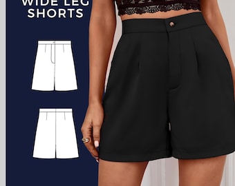 Shorts Sewing Pattern, Wide Leg Pants Pattern, Womens Wide Leg Shorts, Summer Shorts, Easy Sewing Patterns, Pdf Sewing Pattern