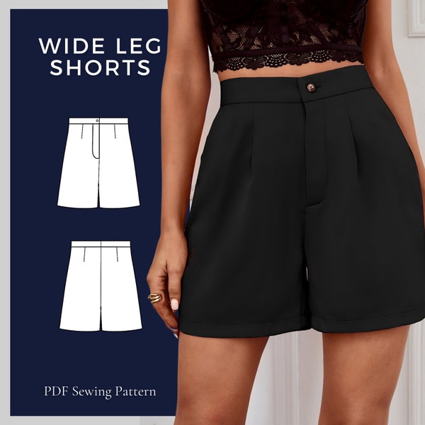 Patron de couture de shorts, patron de pantalon large, shorts jambe large pour femme, shorts d'été, patrons de couture faciles, patron de couture pdf