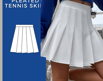 Patron de jupe de tennis | Patron de jupe de tennis plissée | Patron de couture pour jupe plissée | Patron de couture PDF | Télécharger le patron de couture pour mini-jupe
