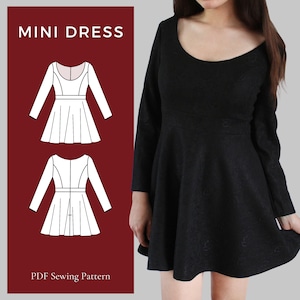 Mini Dress Pattern, Dress Sewing Pattern, Long Sleeve Dress Pattern, Summer Dress Sewing Pattern, Circle Dress Pattern, Easy Dress Pattern