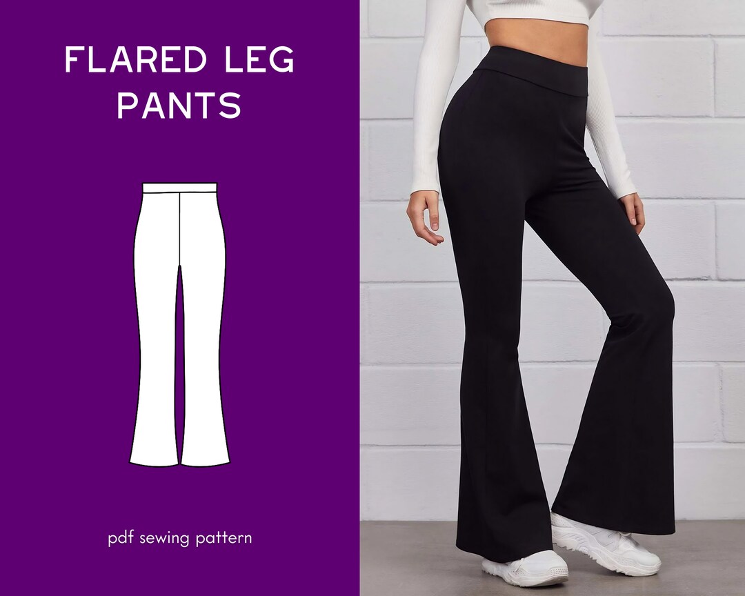 Flare Pants Sewing Pattern, High Waist Trousers Sewing Pattern, Flared ...