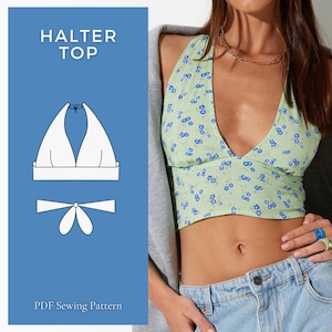 Neckholder Top Schnittmuster PDF XS - XXL Crop Top Bralette Muster diy Einfache Schnittmuster für Anfänger, Digital Download Schnittmuster