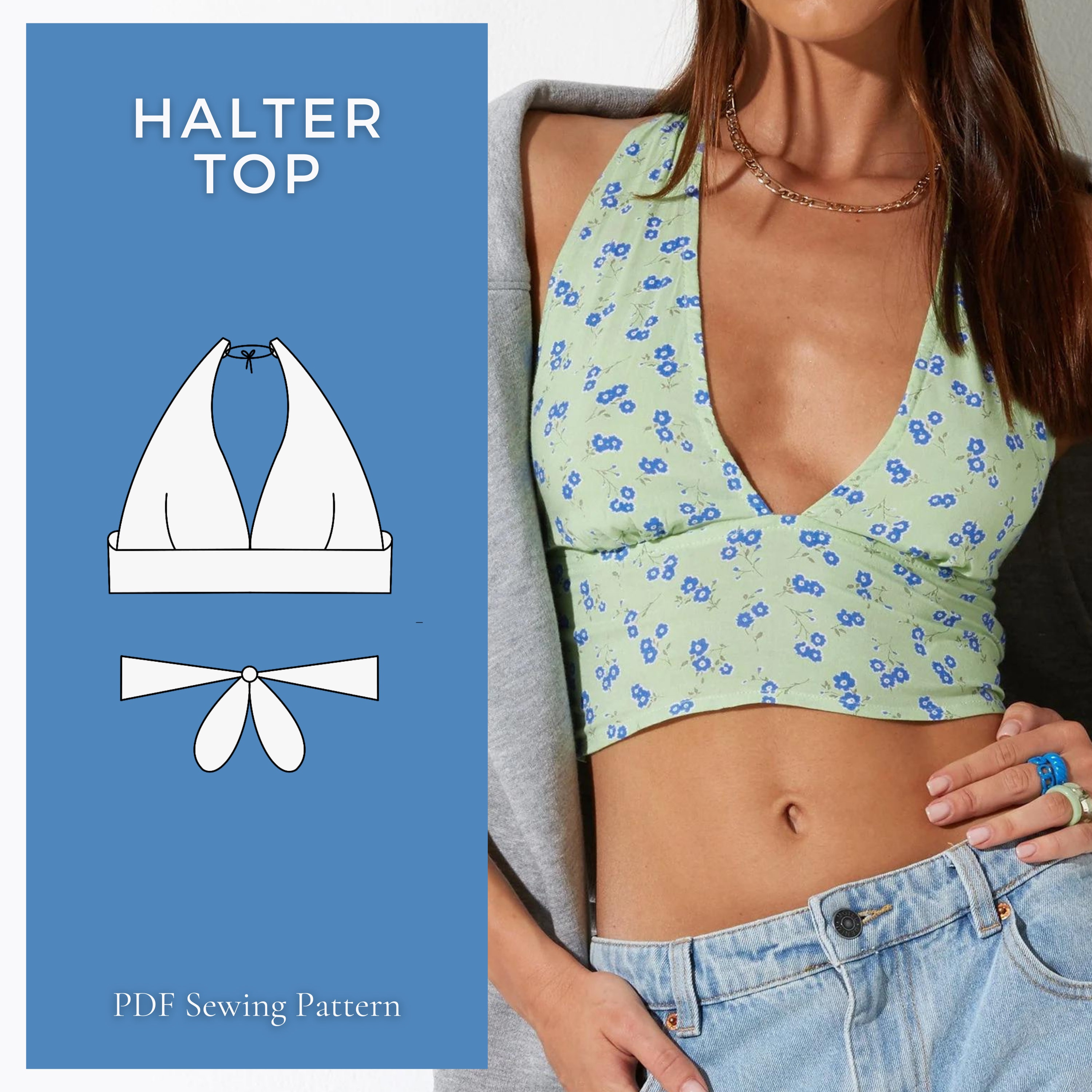 Halter Top Sewing Pattern PDF XS XXL Crop Top Bralette Pattern Diy Easy Sewing  Patterns for Beginners, Digital Download Sewing Pattern 