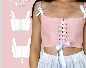 Corset top pattern, front lace corset pattern, bridgerton inspired corset, diy corsets, PDF pattern